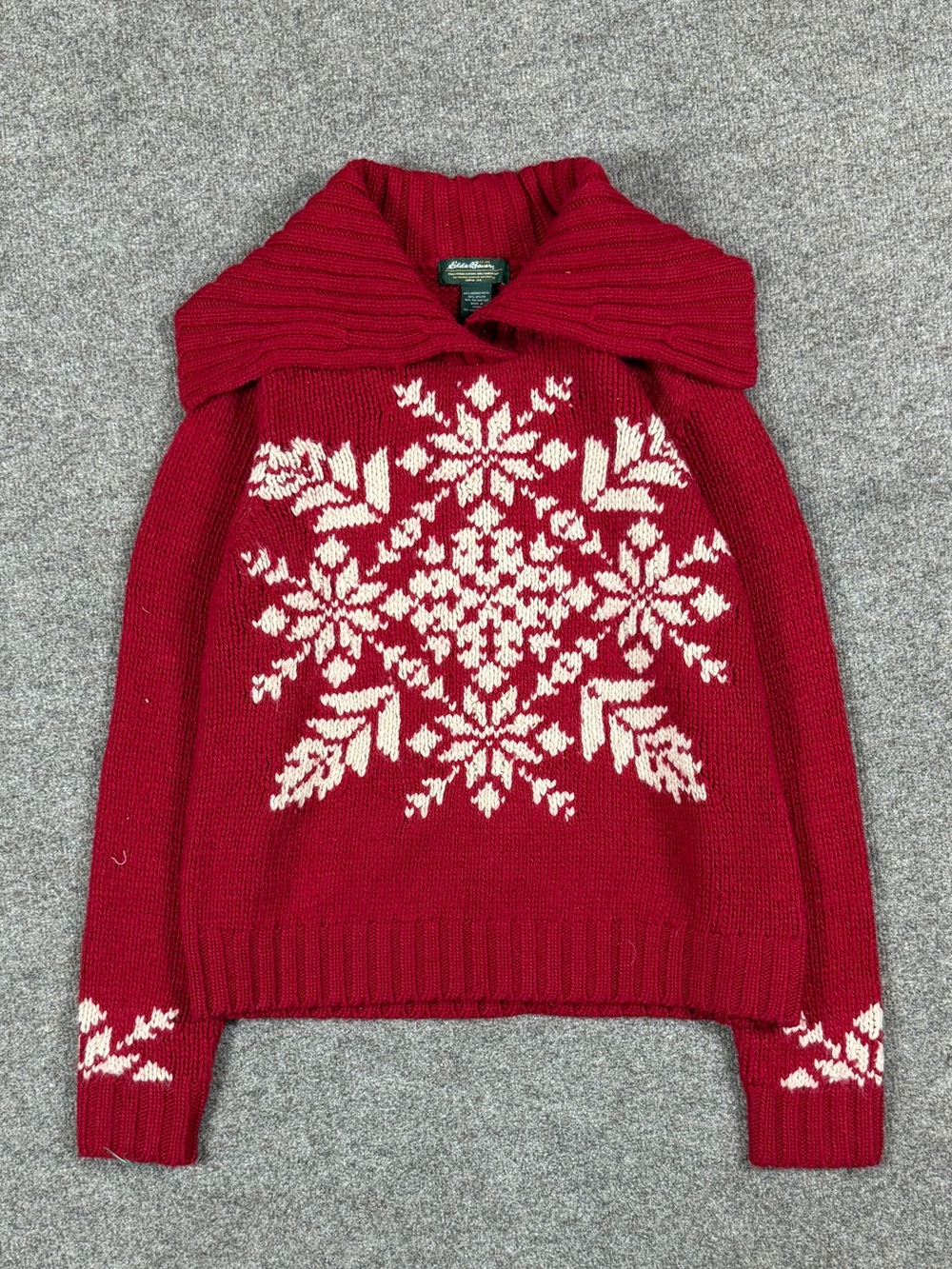 Vintage Eddie Bauer Merino Wool Red Cowl Neck Snowflake Sweater‎ Women’s Large